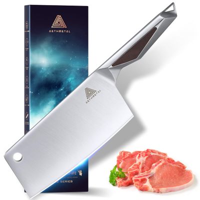 AETHMETAL 7" Meat Cleaver Knife, Full Tang High-Carbon Stainless Steel Kitchen Cleaver for Chopping Meat, Pork, and Bones, Ergonomic Metal Handle, Professional Chef Butcher Knife