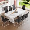 9 Piece Marble Dining Set, 79" Marble MDF Table Top & Base, 8 PU Leather Chairs with Chrome Legs view 1