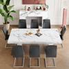 9 Piece Marble Dining Set, 79" Marble MDF Table Top & Base, 8 PU Leather Chairs with Chrome Legs view 2