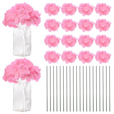 M METERXITY 40-Pack Silk Hydrangea Flowers, Artificial Flowers Heads with 40pcs Stems, Full Hydrangea Flowers for Home Decor/Wedding/Christmas/DIY/Party/Garden [Dark Pink]