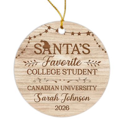 Santa's Favorite College Student Ornament Christmas 2026, Customized Students Keepsake Decor Hanging On Xmas Tree, Custom Freshman Ornaments, Personalized University Student Ornament Gift with Name