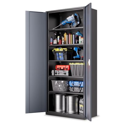 Auto Dynasty Metal Storage Cabinet, 71" Steel Tool Cabinet with 5 Adjustable Shelves, Lockable Cabinets with Doors for Garage Office Home, Gray/Black