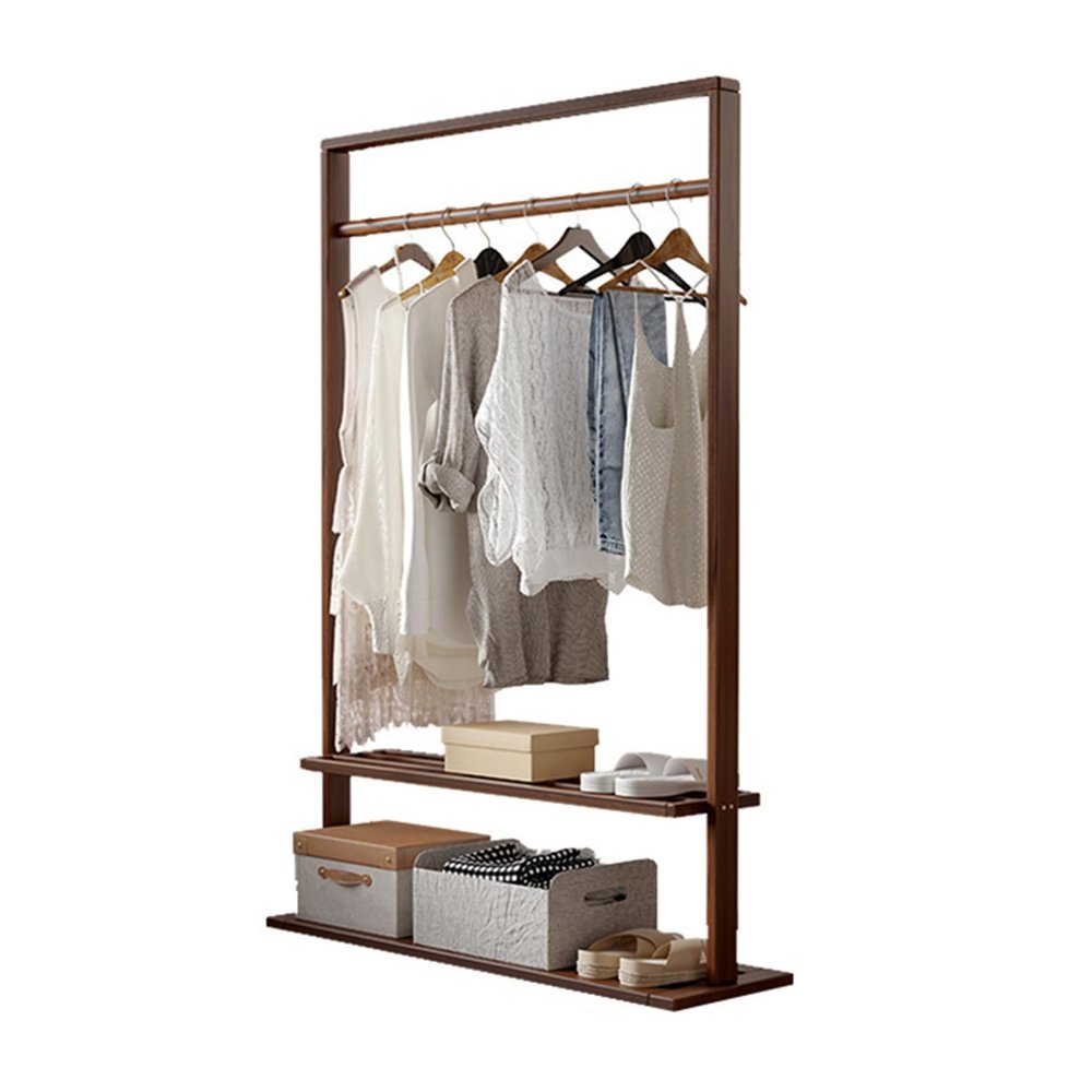 Bamboo Clothes Rack with Storage Shelf,Bamboo Clothes Hanging Rack Storage Shelves Coat Hooks Portable Laundry Rack Cloest Organizer Garment Rack for Bedroom Guest Room