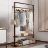 Bamboo Clothes Rack with Storage Shelf,Bamboo Clothes Hanging Rack Storage Shelves Coat Hooks Portable Laundry Rack Cloest Organizer Garment Rack for Bedroom Guest Room view 3