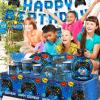 Video Game Birthday Decorations,142pcs Gamer Birthday Party Decorations Tableware Plates and Napkins,Banner,Tablecloth,Cup,Blue Video Game Decorations for Boys Birthday Party Decorations view 2