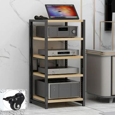 Audio-video Shelving AV Media Stand with Wheel Hifi Rack Stereo Cabinet Game Console Shelf 3/4/5/6-Tier DVD Holder Stand Tower with Adjustable Shelves Corner Stands for Living Room(Walnut,50x40x80cm)