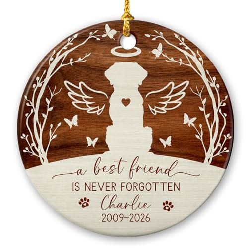 A Best Friend is Never Forgotten Ceramic Ornament for Xmas Tree, Personalized Dog Memorial Christmas Ornament 2026, Dog Angel Wings Memorial Xmas Ornaments, Custom Name & Year Loss of Dog Ornament