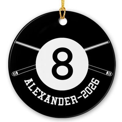 Billiards Ball Xmas Ornament 2026, Personalized Number Name Billiards Player Ceramic Ornament, Billiards Christmas Tree Decorations, Billiards Ornament Gifts for Men Women, Custom Sport Xmas Ornament