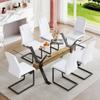 7 Piece Glass Dining Table Set, Kitchen Table Chairs Set for 6, 71'' Dining Table with 0.4" Tempered Glass Tabletop with Plated Metal Legs and MDF Crossbar, 6 PU Chairs for Dining Room, Kitchen. view 1