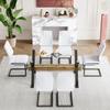 7 Piece Glass Dining Table Set, Kitchen Table Chairs Set for 6, 71'' Dining Table with 0.4" Tempered Glass Tabletop with Plated Metal Legs and MDF Crossbar, 6 PU Chairs for Dining Room, Kitchen. view 2