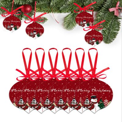 2024 Christmas Ornament 6 PCS Cute Snowman Merry Christmas Tree Acrylic Xmas Tree Tag Hanging Decorations,Christmas Trees Ornaments with Ribbon for Holiday Party Home Decor Winter Snow Scene on Red