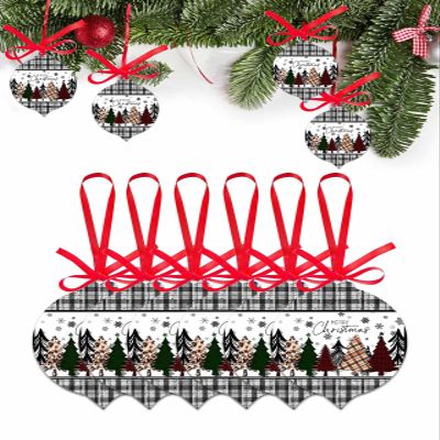 2024 Christmas Ornament 6 PCS Winter Christmas Tree Colorful Sketch Acrylic Xmas Tree Tag Hanging Decorations,Christmas Trees Ornaments with Ribbon for Holiday Party Home Snowflake Black and White