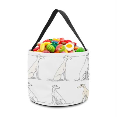 2 Pieces Halloween Trick or Treat Candy Bags,Sketch Thin Dog Minimalism Art Reusable Goody Bucket Collapsible Candy Tote Bag for Holiday Gift Basket Party Favor,Simple Modern Painting on White