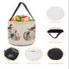 2 Pieces Halloween Trick or Treat Candy Bags,Rustic Fall Floral Pumpkin Thanksgiving Reusable Goody Bucket Collapsible Candy Tote Bag for Holiday Gift Basket Party Favor,Flax Sketch Flower Texture view 3