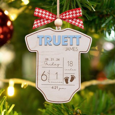 CleveFit Baby's First Christmas Ornament 2024 | Personalized Birth Stats | Baby Announcement | Newborn | New Baby Gift