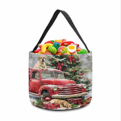 Halloween Trick or Treat Candy Bag,Red Truck Christmas Teen Cartoon Dog Candy Tote Bag Reusable Portable Candy Bucket,Watercolor Winter Snow Scene Goody Bags with Handle for Party Favor Gift Basket