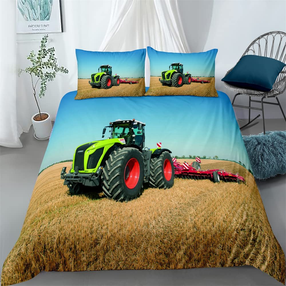 Tractor Duvet Cover 3 Piece Microfibre Tractor Bed Linen with Zipper Closure Easy Care Bedding Set with 2 Pillowcase for Kids Teens (Multi 05,Twin)