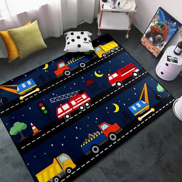 Car Carpet for Kids Room - Kids Car Rug Play Mat, Construction Rug City Traffic Road Carpet Playmat for Cars Boy Bedroom Decor 4.5x6 Feet