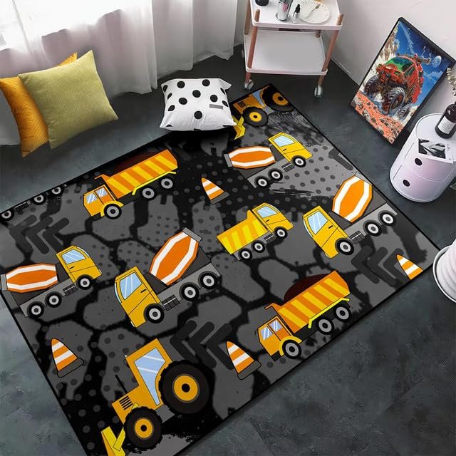Construction Rugs for Boys Room - Car Rug Play Mat Kids Play Rug Trucks Car Carpet Kids Playroom Construction Room Decor for Boys 4.5x6 Feet