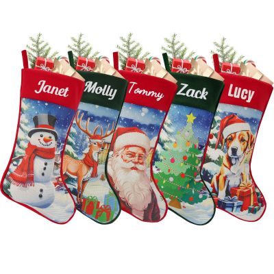 XDShopping Personalized Christmas Stockings - Xmas Family Stockings, Deer & Santa Claus Designs, Perfect for Boys, Girls, Family and pet, Customized Names on Stockings for Home & Kitchen Dcor(4 pcs)