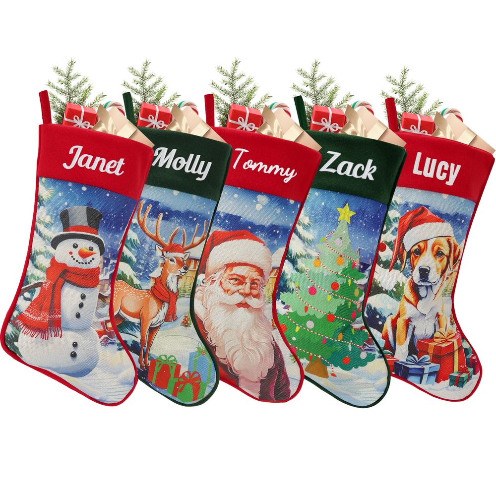 XDShopping Personalized Christmas Stockings - Xmas Family Stockings, Deer & Santa Claus Designs, Perfect for Boys, Girls, Family and pet, Customized Names on Stockings for Home & Kitchen Dcor(4 pcs)