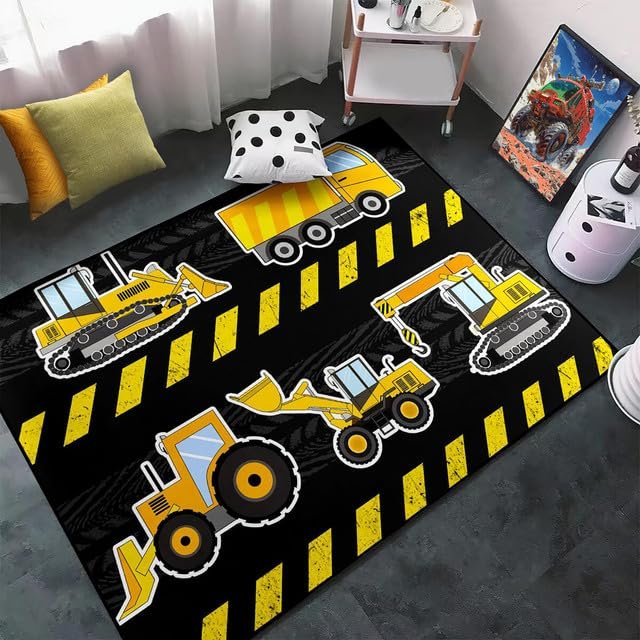 Construction Rugs for Boys Room, Cars Play Rug, Kids Carpet Playmat Rug Construction Room Decor for Boys Car Mat 4.5x6 Feet