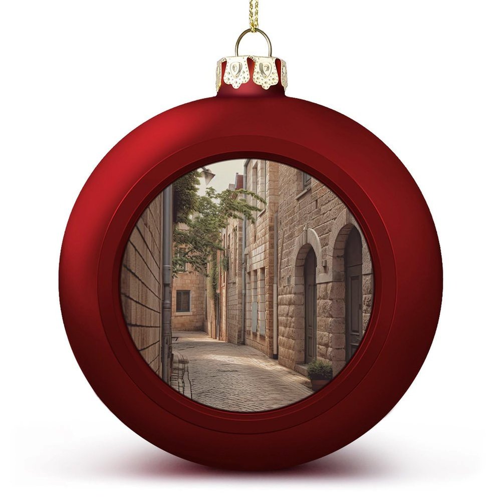 Architecture Streets Houses Christmas Ball Ornaments 2.4 Inch Shatterproof Hanging Xmas Balls for Christmas Tree Decoration Christmas Tree Balls for Holiday Wedding Party Red 1PCS