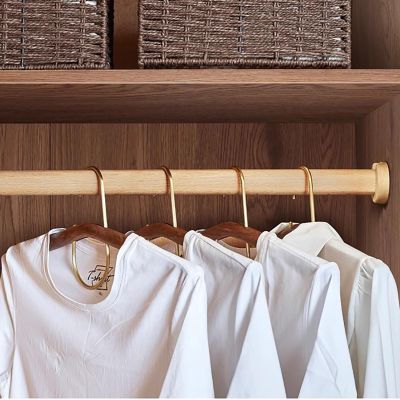 Elitix Solid Wood Clothes Support Holder for Closet, Bedroom Coats Hanger w/Flange, Oval Garment Organizer Bar for Laundry Room Nursery Store(Natural,65cm(25 5/8"))
