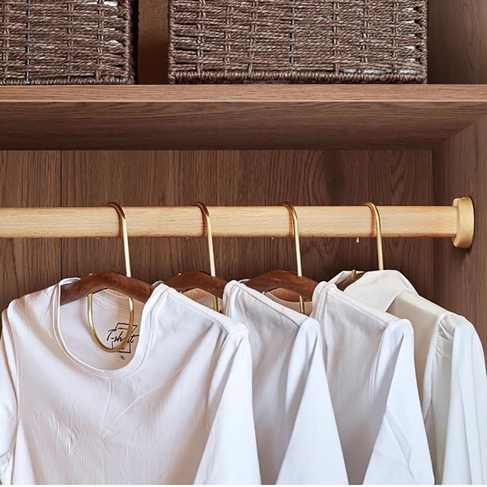 Elitix Solid Wood Clothes Support Holder for Closet, Bedroom Coats Hanger w/Flange, Oval Garment Organizer Bar for Laundry Room Nursery Store(Natural,65cm(25 5/8"))