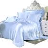Tanya Linen Hotel Luxury Silk Satin 5 Piece Comforter Set- All Season Comforter, Flat Sheet, Fitted 18 inch Deep Pocket, Pillowcases, Light Blue Bedding Sets for Full XL Size Bed view 1