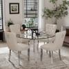 HAIZAO 5 Piece Clear Round Glass Top Dining Set, 42'' Mid Century Modern Circle Dinner Room Set, 4 Person Luxury Circular Kitchen Table Set, Beige High-end Tufted Chairs, for Small Apartment (Silver) view 1