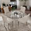 HAIZAO 5 Piece Clear Round Glass Top Dining Set, 42'' Mid Century Modern Circle Dinner Room Set, 4 Person Luxury Circular Kitchen Table Set, Beige High-end Tufted Chairs, for Small Apartment (Silver) view 2