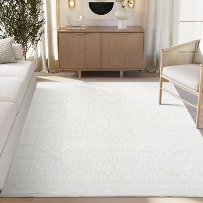 Abani Regal Cream Area Rug - 4 x 6 - for Living Room, Bedroom - Washable Tone-on-Tone Vintage Design - Soft, Durable