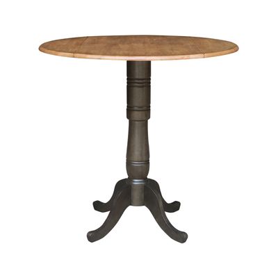 HomeStock Round Drop Leaf Bar Height Dining Table - 42" Solid Hardwood Pedestal Table, Hickory Finish