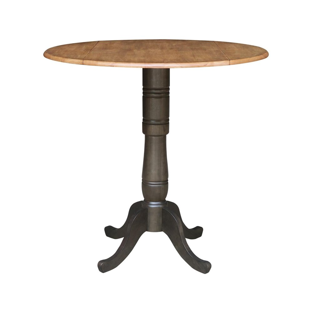 HomeStock Round Drop Leaf Bar Height Dining Table - 42" Solid Hardwood Pedestal Table, Hickory Finish