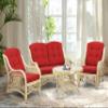 Malibu Lounge Set of 4: 2 Natural Rattan Wicker Chairs, Loveseat with Red Cushions and Coffee Table w/Glass Handmade, Natural Color view 1