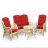 Malibu Lounge Set of 4: 2 Natural Rattan Wicker Chairs, Loveseat with Red Cushions and Coffee Table w/Glass Handmade, Natural Color view 2