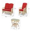 Malibu Lounge Set of 4: 2 Natural Rattan Wicker Chairs, Loveseat with Red Cushions and Coffee Table w/Glass Handmade, Natural Color view 3