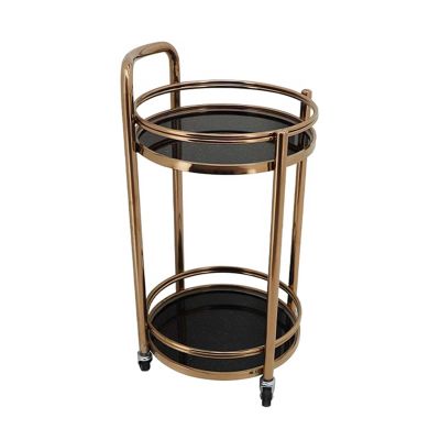 Multifunction Kitchen Storage cart Luxury Round Metal Coffee Bar Cart 2-Tier Mini Rolling Utility Cart Tiered Tray Coffee Bar, Home Kitchen Serving Cart for Home, Dining Room, PartyGold+Black Utili
