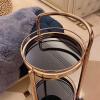 Multifunction Kitchen Storage cart Luxury Round Metal Coffee Bar Cart 2-Tier Mini Rolling Utility Cart Tiered Tray Coffee Bar, Home Kitchen Serving Cart for Home, Dining Room, PartyGold+Black Utili view 3