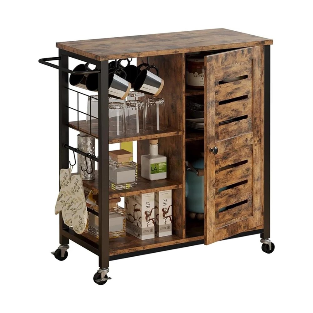 Jingzai202405 Multifunction Kitchen Storage cart Storage Cabinet with Wheels, Multipurpose Kitchen Cart Cabinet with Shelves,Removable Cart Handle Cup Hook Utility Rolling Cart