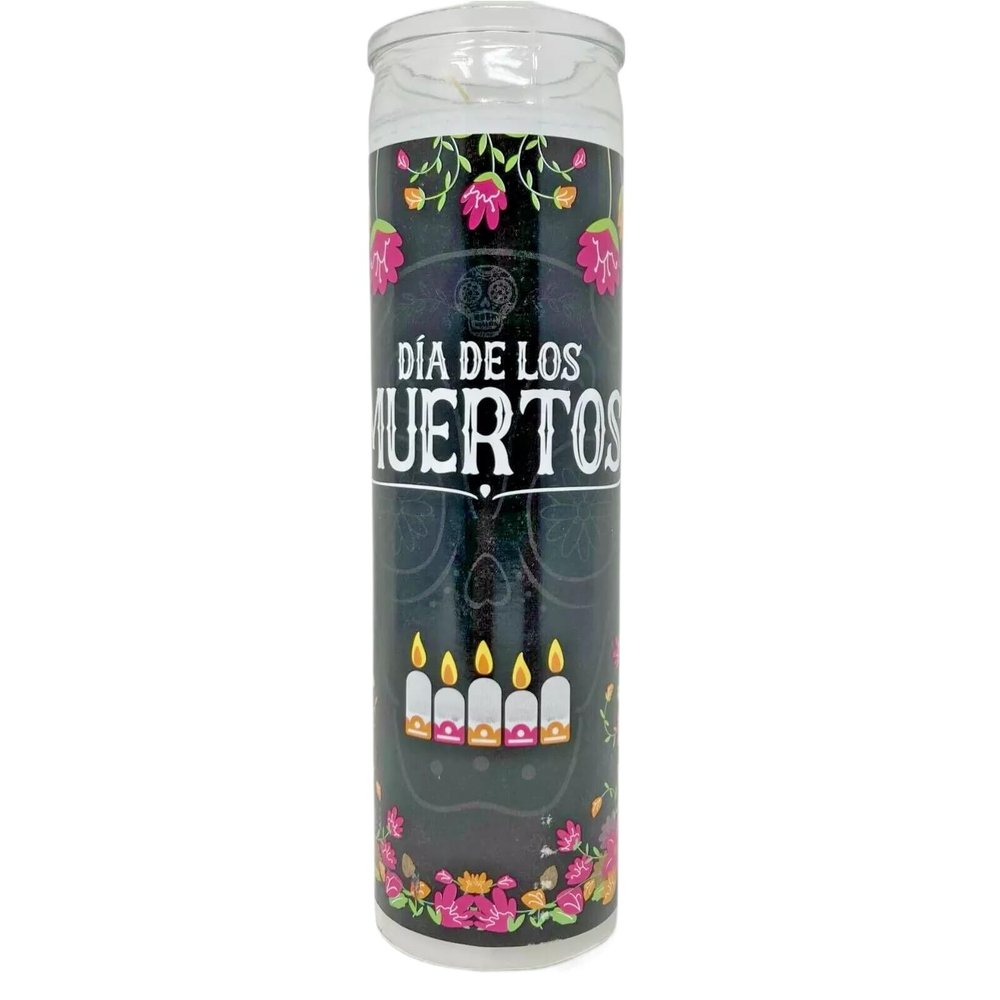 Dia de Los Muertos Decorative Candle Holder, Glass Jar with Sugar Skull Design, 8 in, Design May Vary
