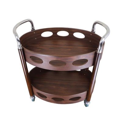 Multifunction Kitchen Storage cart Retro Wooden Egg Shape Bar and Serving Cart Rolling Bar, 2-Tiered Wood Metal Kitchen Bar Cart Island with Wheels and 2 Handle, Move Storage Coffee, Wine, Snacks and