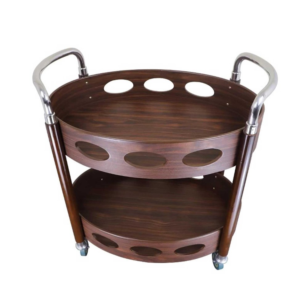 Multifunction Kitchen Storage cart Retro Wooden Egg Shape Bar and Serving Cart Rolling Bar, 2-Tiered Wood Metal Kitchen Bar Cart Island with Wheels and 2 Handle, Move Storage Coffee, Wine, Snacks and