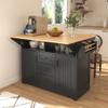jurmiture 55.7'' Large Kitchen Island with 2 Drop Leaf, Rolling Kitchen Cart on 5 Wheels with Power Outlet, Folding Storage Dining Table with Spice & Towel Rack, 3 Drawers, for Kitchen, Dining Room view 1