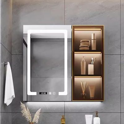 3 Doors Adjustable Brightness Led Lighted Bathroom Medicine Mirror Cabinet with Ambient Light and Glass Door,Aluminum Hd Bathroom Mirror Cabinet with Defogging Bathroom Wall Cabinet (7065cm)