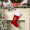 18 Inch Red Monogram Velvet Stocking Christmas Gold Stamping Letter P Stockings with White Soft Plush Cuff Cute Xmas Alphabet Decorations for Home Family Fireplace Hanging Decor view 2