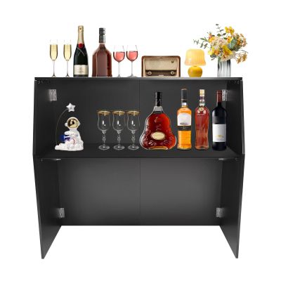 Akynjtbca Bar Table Cabinet  42" Tall Portable Event Bar, Farmhouse Coffee Bar Cabinet with Top and Middle Shelves, Foldable Bartender Station for Home&Parties (Black + Black Aluminum Cladding)