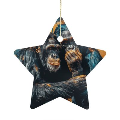 Christmas Ornaments Chimpanzee Hug Ceramic Ornament Christmas Tree Decorations Nativity Star Hanging for Christmas Trees Hanging Porcelain Ornament for Christmas Decor