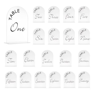 uxcell 20pcs Matte White Arch Acrylic Sign with Stand, 5 x 7 Inch Acrylic Arch Table Number Holders for Wedding Table Centerpiece Decoration (Number 1-20)